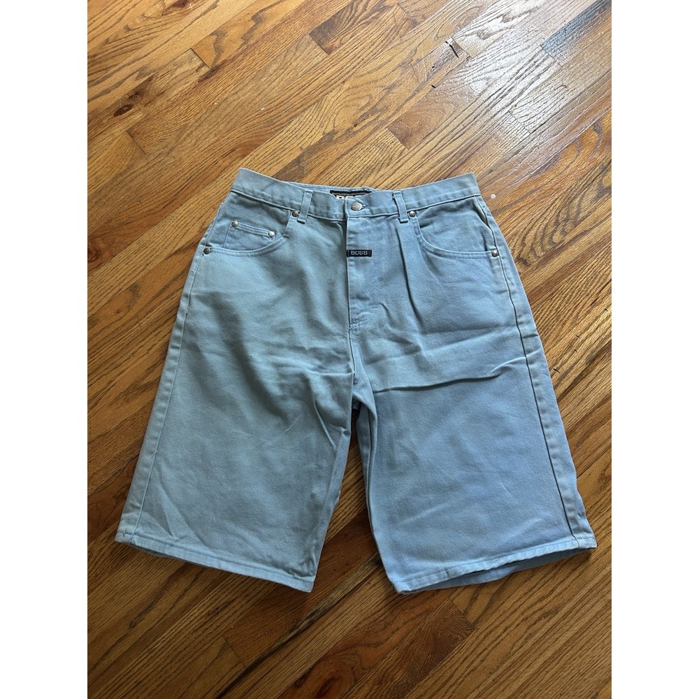 Vintage Boss Mens Denim Jean Shorts Ice Blue Size 34 Baggy Grunge Skater Hip Hop